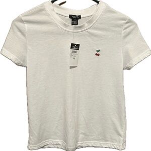 Rue 21 White Cherry Embroidered Cropped Tee - Size XS
 NWT
